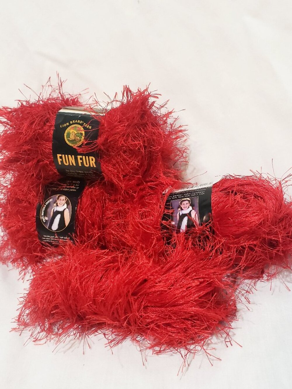 Red Eyelash Yarn 3 Skeins Fun Fur Lion Brand Yarn 1 smaller ball